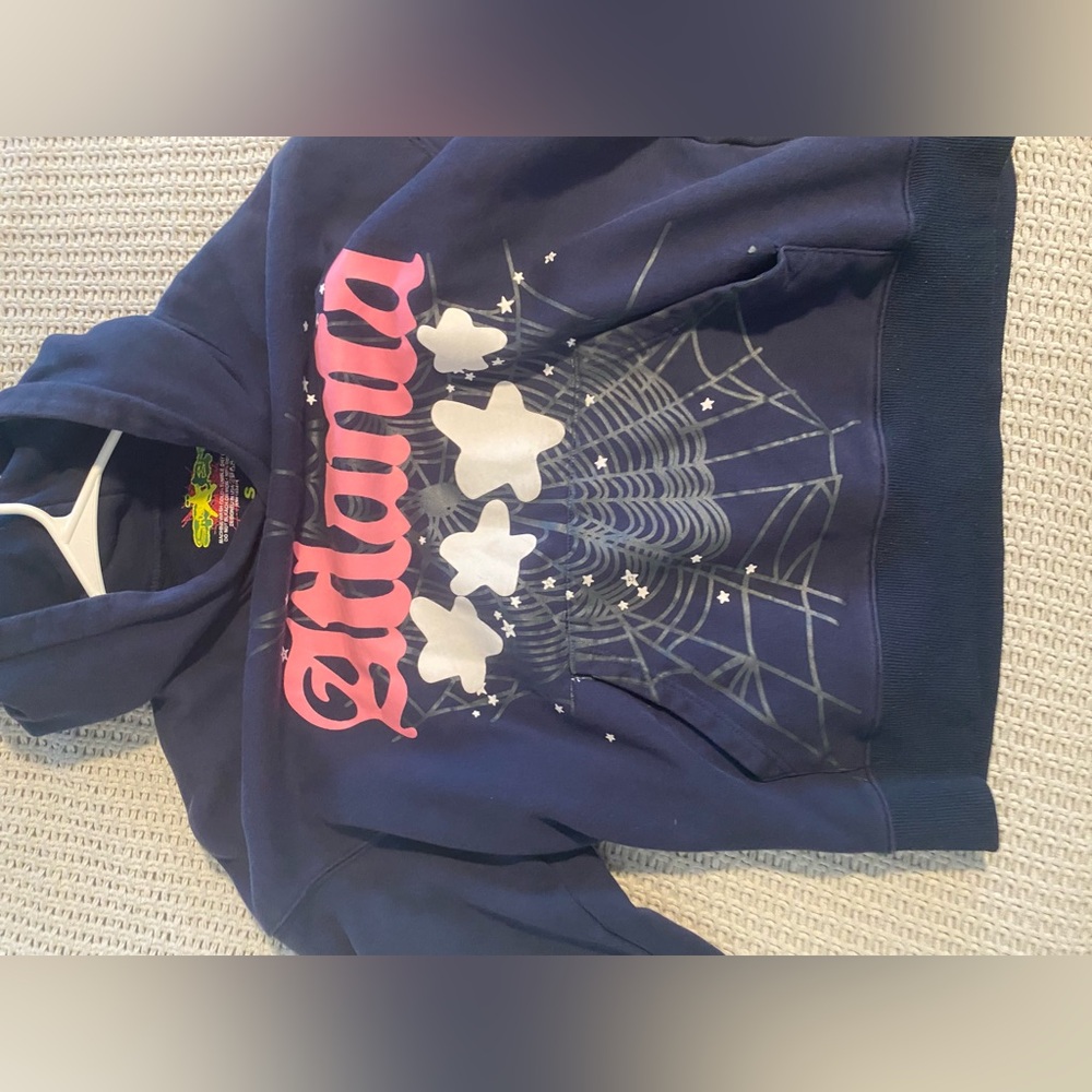 Sp5der Atlanta hoodie navy blue size small